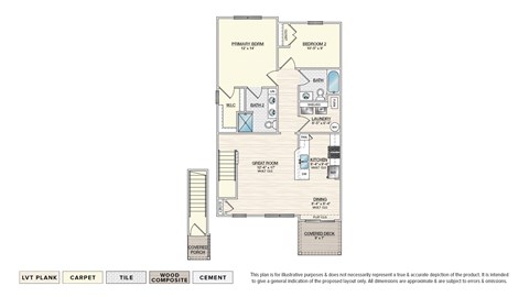 Floor plan for 2 beds, 2 baths, 1036 sqft